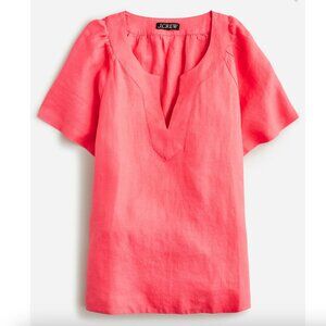 J Crew Flutter Sleeve Linen V Neck Top Blouse Brilliant Papaya